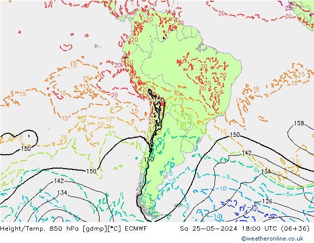 Height/Temp. 850 hPa ECMWF Sa 25.05.2024 18 UTC