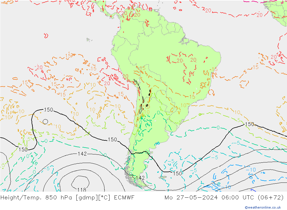 Z500/Rain (+SLP)/Z850 ECMWF Mo 27.05.2024 06 UTC