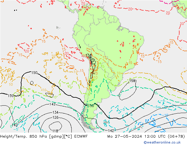 Height/Temp. 850 hPa ECMWF Mo 27.05.2024 12 UTC