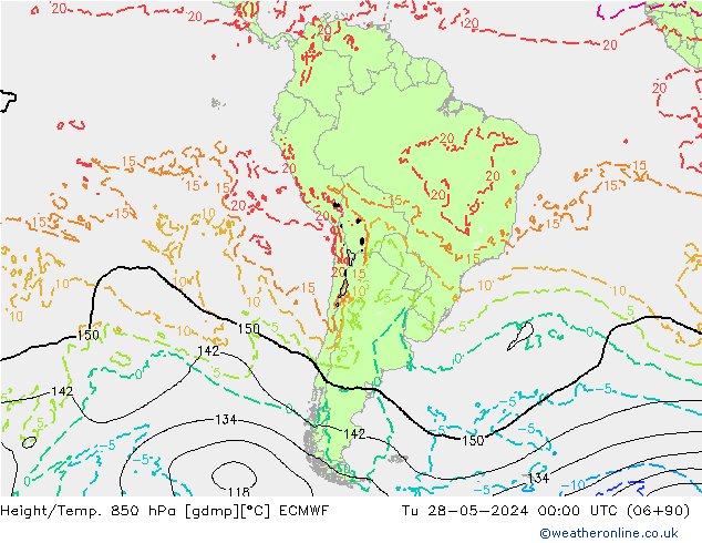 Height/Temp. 850 hPa ECMWF Tu 28.05.2024 00 UTC