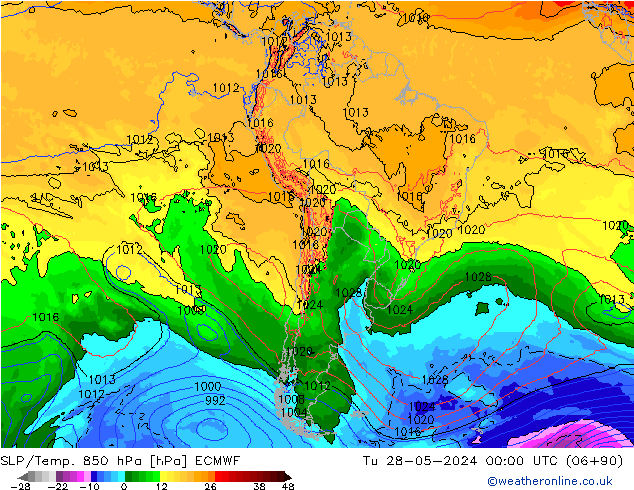 850 hPa Yer Bas./Sıc ECMWF Sa 28.05.2024 00 UTC