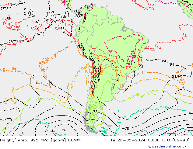 Yükseklik/Sıc. 925 hPa ECMWF Sa 28.05.2024 00 UTC