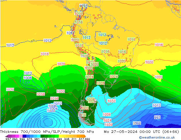 Thck 700-1000 hPa ECMWF Mo 27.05.2024 00 UTC