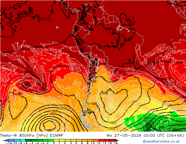 Theta-W 850hPa ECMWF lun 27.05.2024 00 UTC