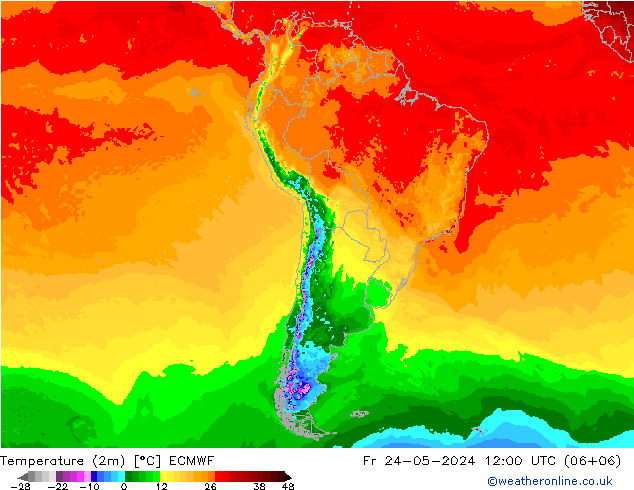 карта температуры ECMWF пт 24.05.2024 12 UTC
