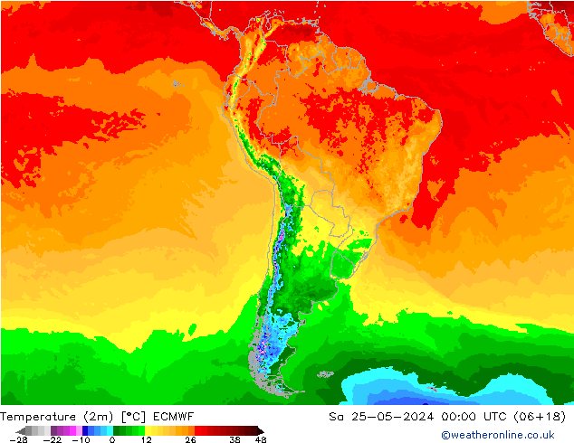 Temperatuurkaart (2m) ECMWF za 25.05.2024 00 UTC