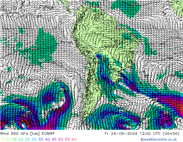 Wind 950 hPa ECMWF Fr 24.05.2024 12 UTC