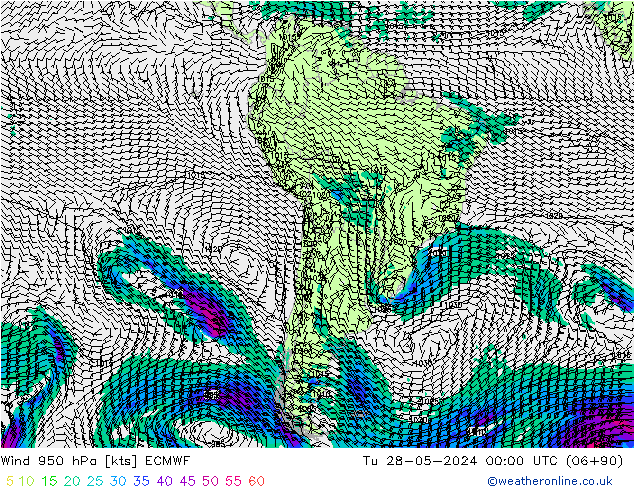 wiatr 950 hPa ECMWF wto. 28.05.2024 00 UTC