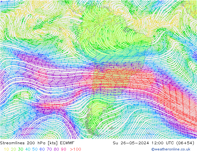 Rüzgar 200 hPa ECMWF Paz 26.05.2024 12 UTC