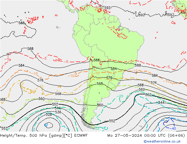 Z500/Rain (+SLP)/Z850 ECMWF lun 27.05.2024 00 UTC