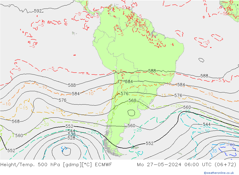 Z500/Rain (+SLP)/Z850 ECMWF Mo 27.05.2024 06 UTC