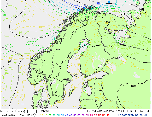 Isotachs (mph) ECMWF ven 24.05.2024 12 UTC