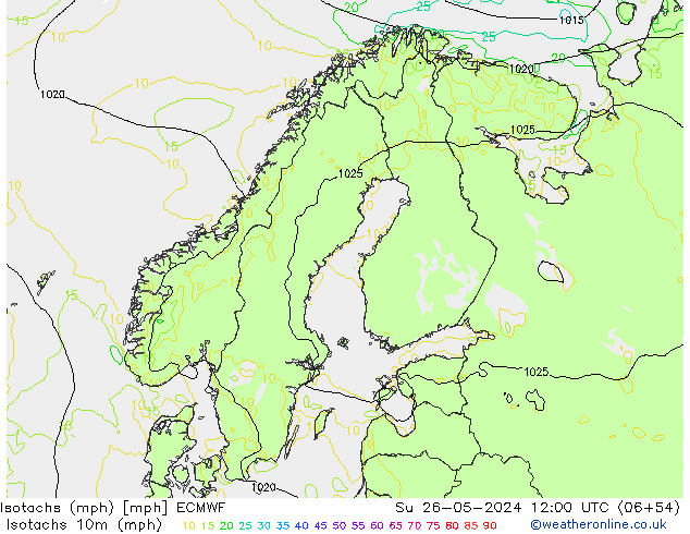 Isotachs (mph) ECMWF Ne 26.05.2024 12 UTC