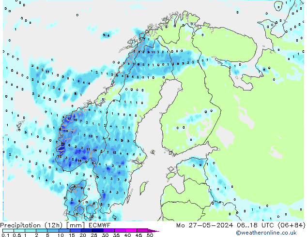 Precipitação (12h) ECMWF Seg 27.05.2024 18 UTC