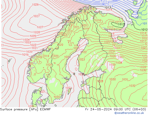 Bodendruck ECMWF Fr 24.05.2024 09 UTC