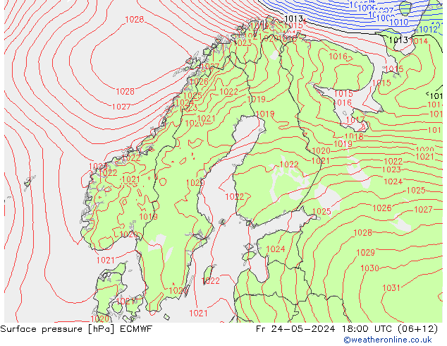 Surface pressure ECMWF Fr 24.05.2024 18 UTC