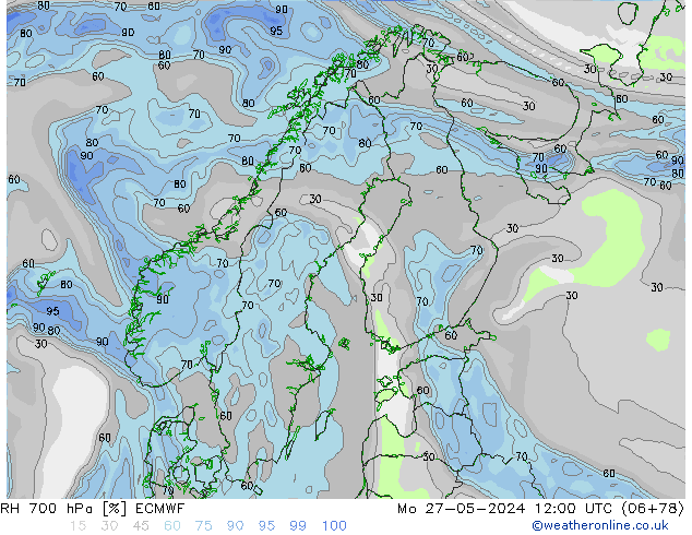 RH 700 hPa ECMWF Seg 27.05.2024 12 UTC