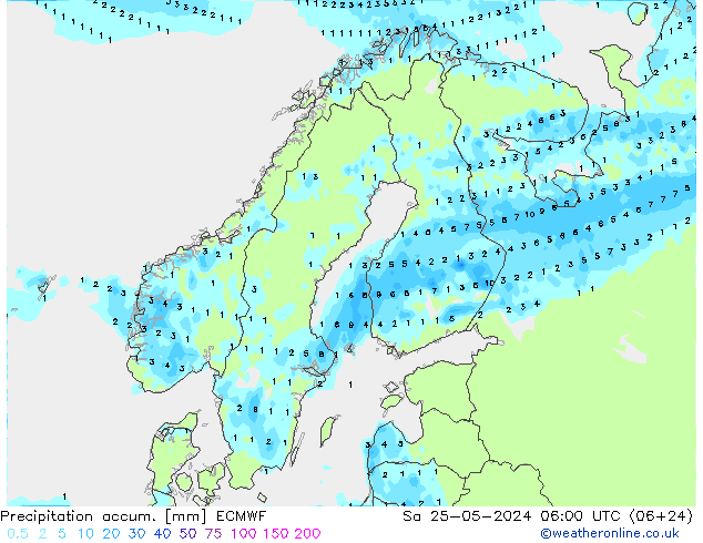 Precipitation accum. ECMWF Sáb 25.05.2024 06 UTC