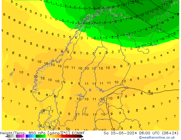 Hoogte/Temp. 850 hPa ECMWF za 25.05.2024 06 UTC