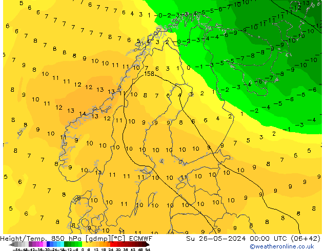 Z500/Rain (+SLP)/Z850 ECMWF dom 26.05.2024 00 UTC