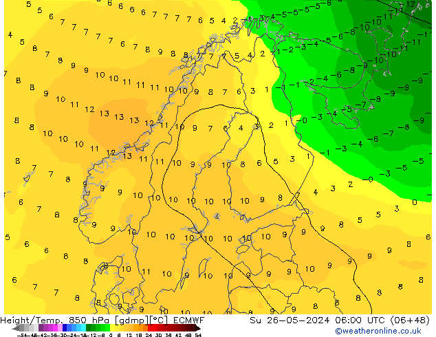 Z500/Rain (+SLP)/Z850 ECMWF Su 26.05.2024 06 UTC