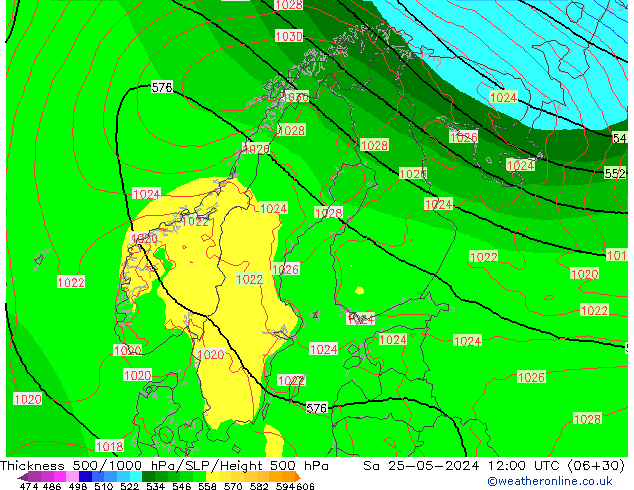 500-1000 hPa Kalınlığı ECMWF Cts 25.05.2024 12 UTC