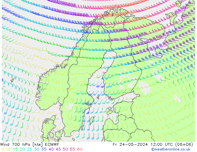 wiatr 700 hPa ECMWF pt. 24.05.2024 12 UTC