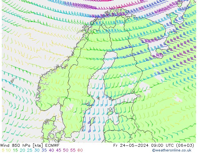 Wind 850 hPa ECMWF Fr 24.05.2024 09 UTC