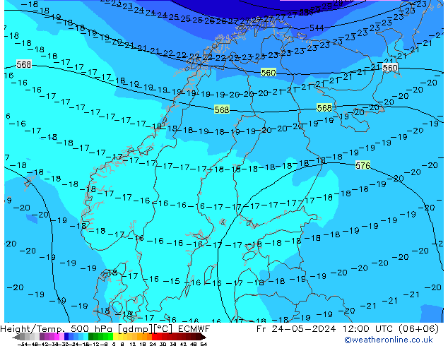 Z500/Yağmur (+YB)/Z850 ECMWF Cu 24.05.2024 12 UTC