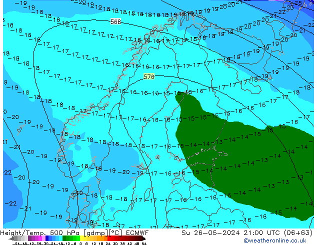 Height/Temp. 500 hPa ECMWF So 26.05.2024 21 UTC