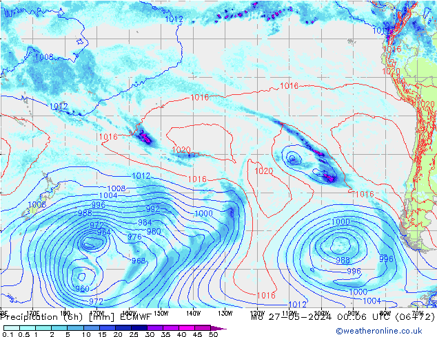 Precipitación (6h) ECMWF lun 27.05.2024 06 UTC