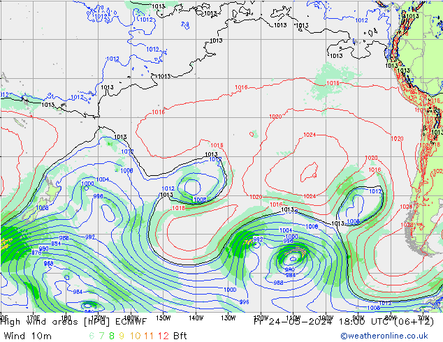 High wind areas ECMWF Fr 24.05.2024 18 UTC