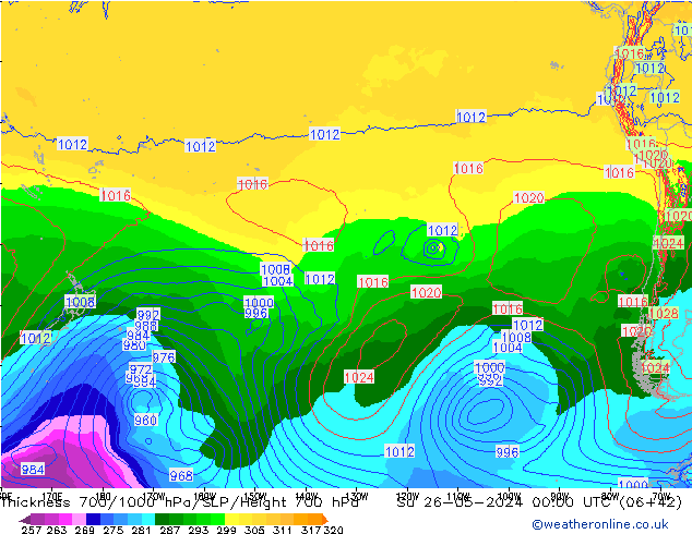 Thck 700-1000 hPa ECMWF Su 26.05.2024 00 UTC