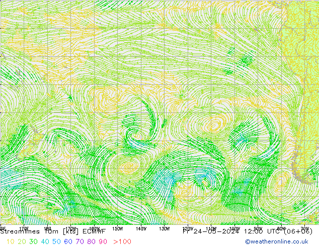 Linia prądu 10m ECMWF pt. 24.05.2024 12 UTC