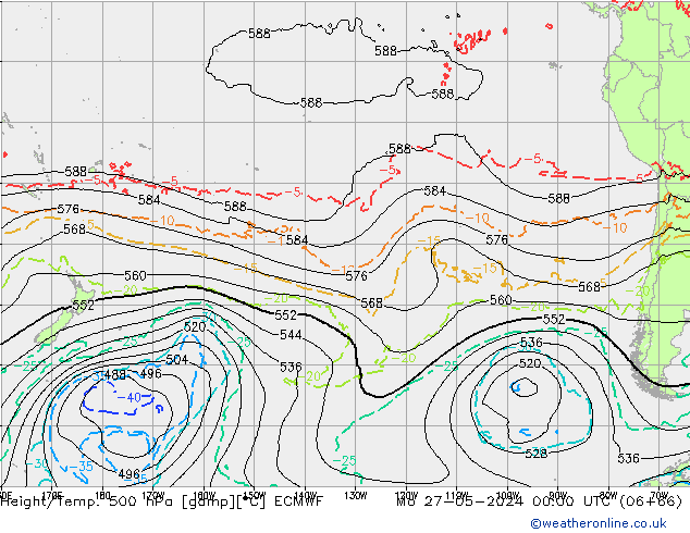 Z500/Rain (+SLP)/Z850 ECMWF lun 27.05.2024 00 UTC