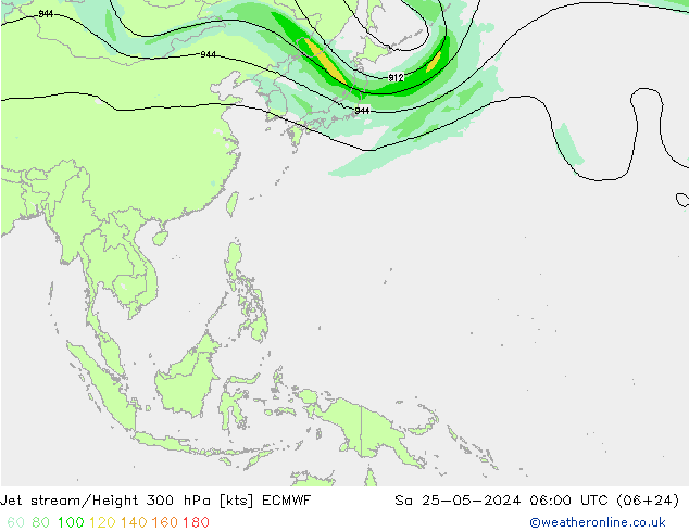 Jet stream/Height 300 hPa ECMWF Sa 25.05.2024 06 UTC