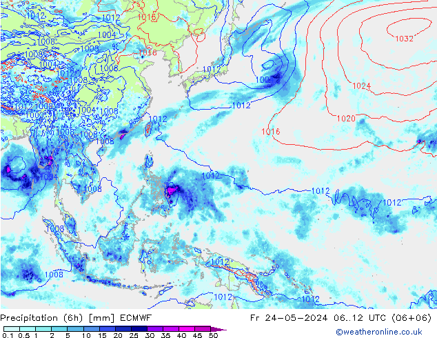 Z500/Rain (+SLP)/Z850 ECMWF Pá 24.05.2024 12 UTC