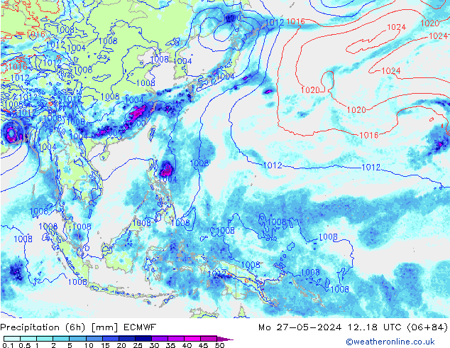 Z500/Rain (+SLP)/Z850 ECMWF Mo 27.05.2024 18 UTC