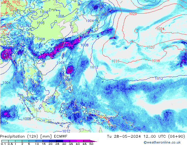 Precipitation (12h) ECMWF Tu 28.05.2024 00 UTC