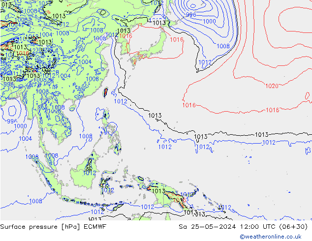 Presión superficial ECMWF sáb 25.05.2024 12 UTC