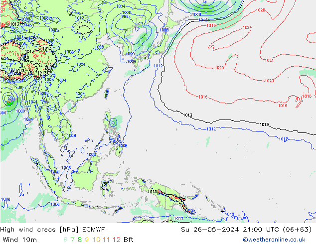 High wind areas ECMWF Dom 26.05.2024 21 UTC