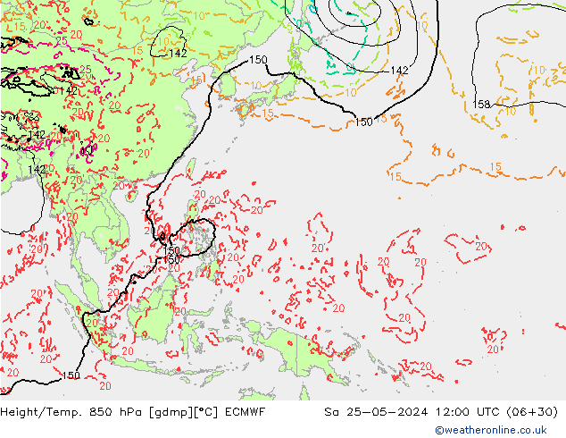 Z500/Rain (+SLP)/Z850 ECMWF Sa 25.05.2024 12 UTC