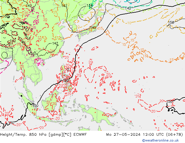 Z500/Rain (+SLP)/Z850 ECMWF Mo 27.05.2024 12 UTC