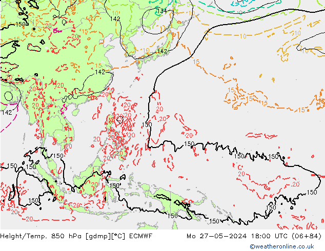 Z500/Rain (+SLP)/Z850 ECMWF Mo 27.05.2024 18 UTC