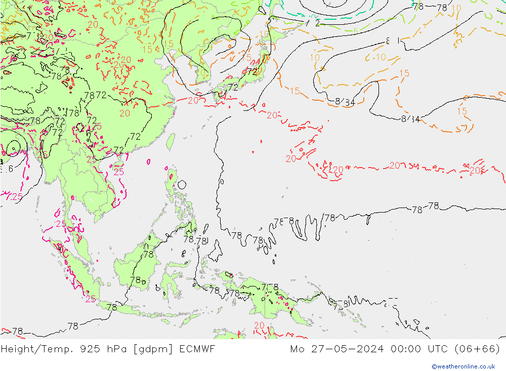 Height/Temp. 925 hPa ECMWF Mo 27.05.2024 00 UTC