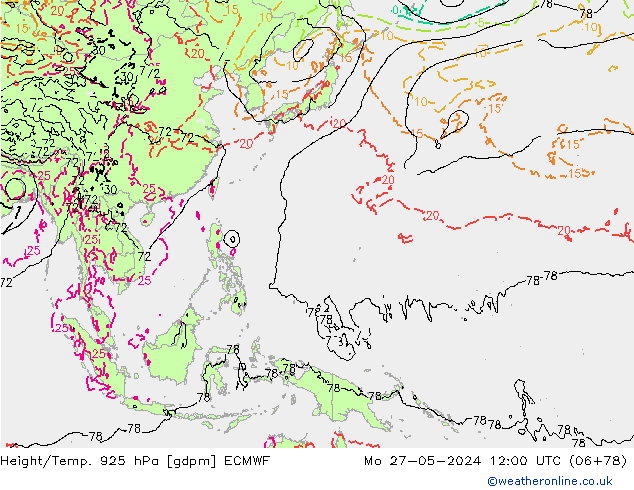 Height/Temp. 925 hPa ECMWF Mo 27.05.2024 12 UTC