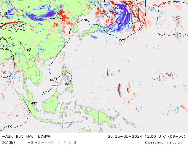 T-Adv. 850 hPa ECMWF Sa 25.05.2024 12 UTC