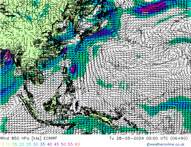 Viento 850 hPa ECMWF mar 28.05.2024 00 UTC