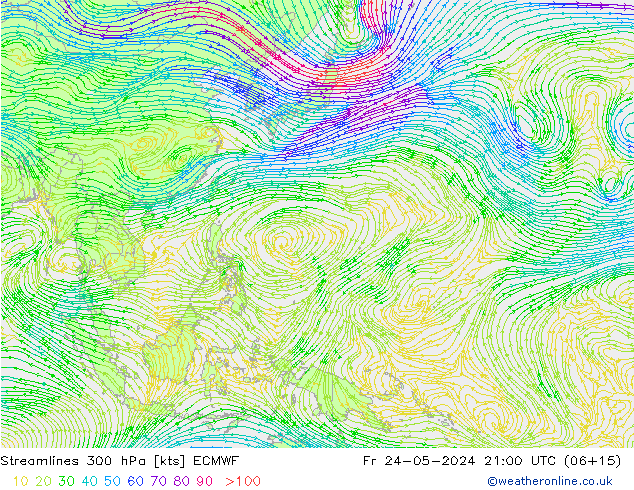 Streamlines 300 hPa ECMWF Fr 24.05.2024 21 UTC