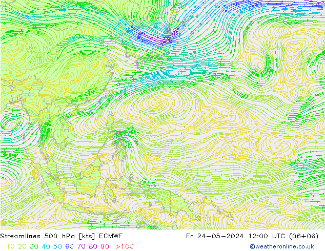 Rüzgar 500 hPa ECMWF Cu 24.05.2024 12 UTC